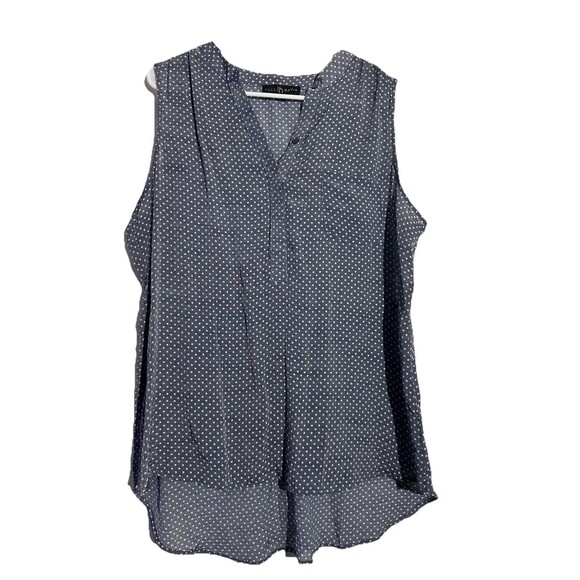 Fred David women's blue white polka-dot VNeck sleeveless blouse - medium - Picture 1 of 5